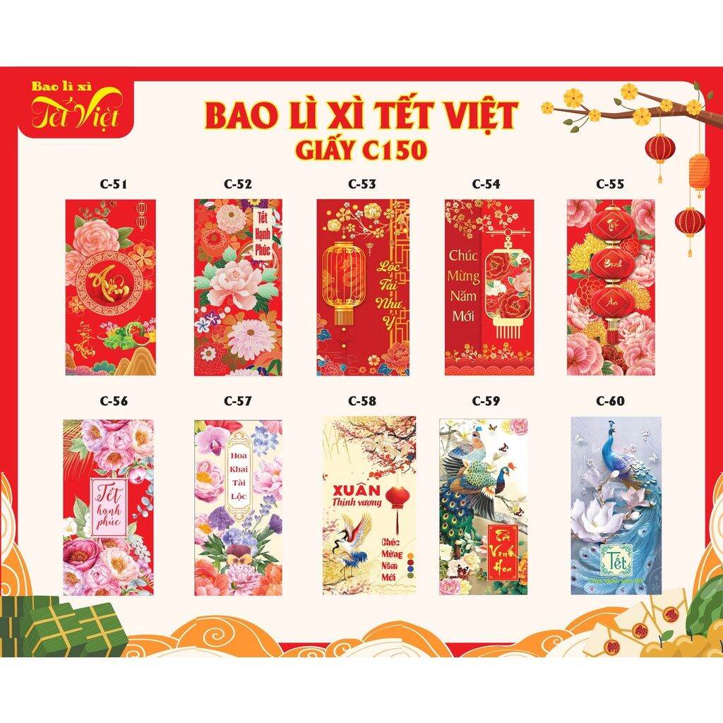 Set 100 phong bao lì xì ngẫu nhiên rất đẹp