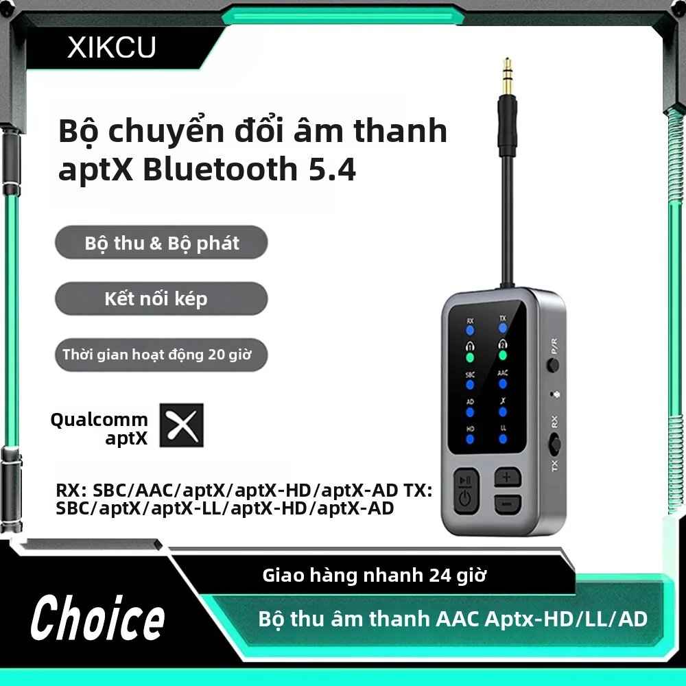 Bộ Thu Phát Âm Thanh Bluetooth 5.4 AAC Aptx-HD/LL/AD Bộ Chuyển Đổi Âm Nhạc Không Dây Aux 3,5 Mm Kết Nối Kép Cho Phòng Tập Thể Dục Trên Ô Tô