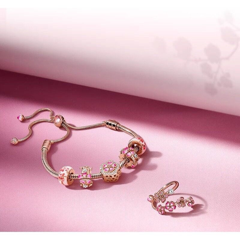 HẠT CHARM PAN ALE HOA ĐÀO VÀNG HỒNG S925