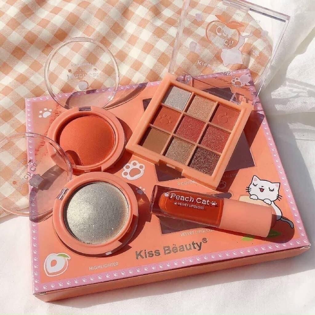 Set makeup 4 món Kiss Beauty Peach Cat 4in1 tone cam