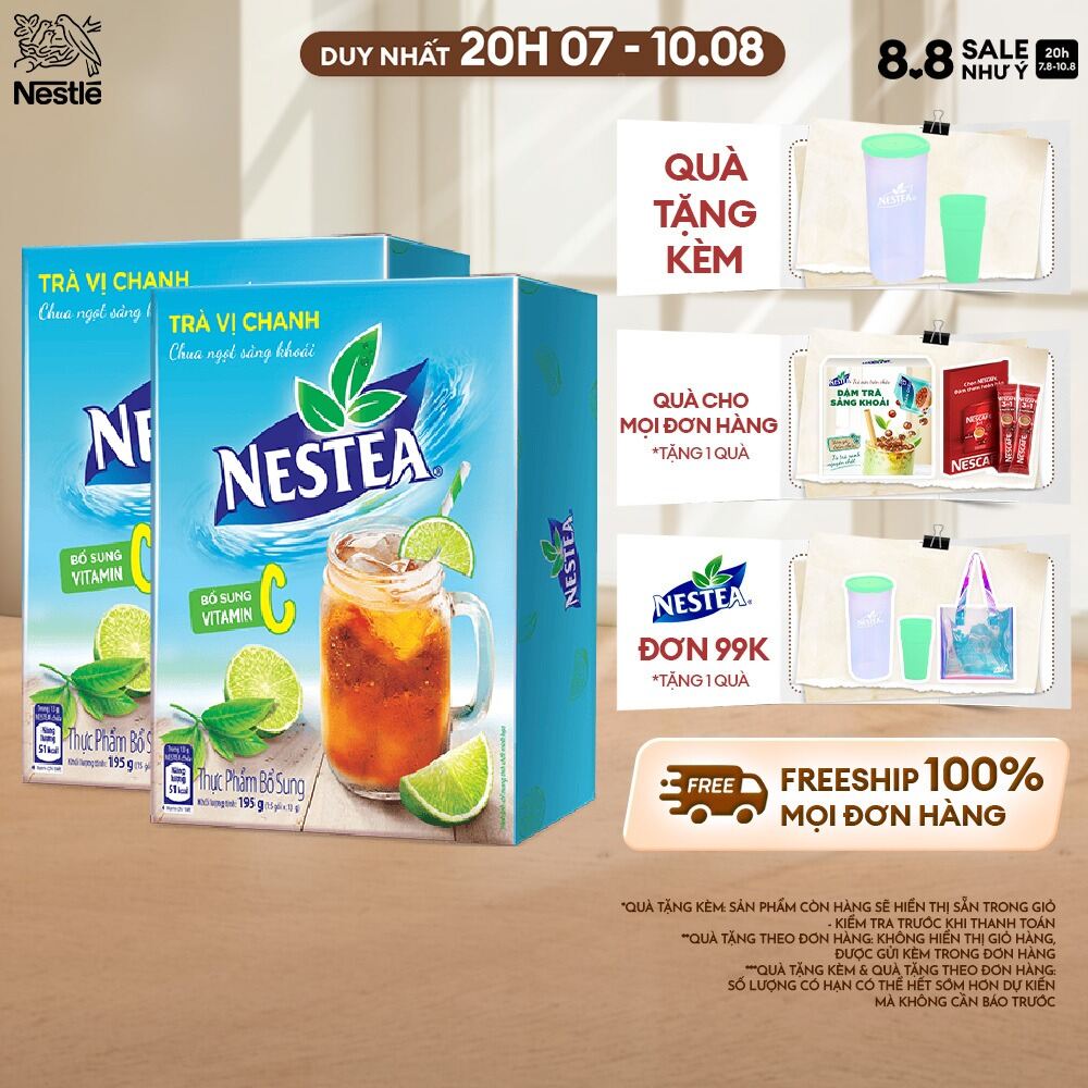[ƯU ĐÃI THÁNG 6] Combo 2 Hộp Trà vị chanh NESTEA (Hộp 15 gói x 13g)