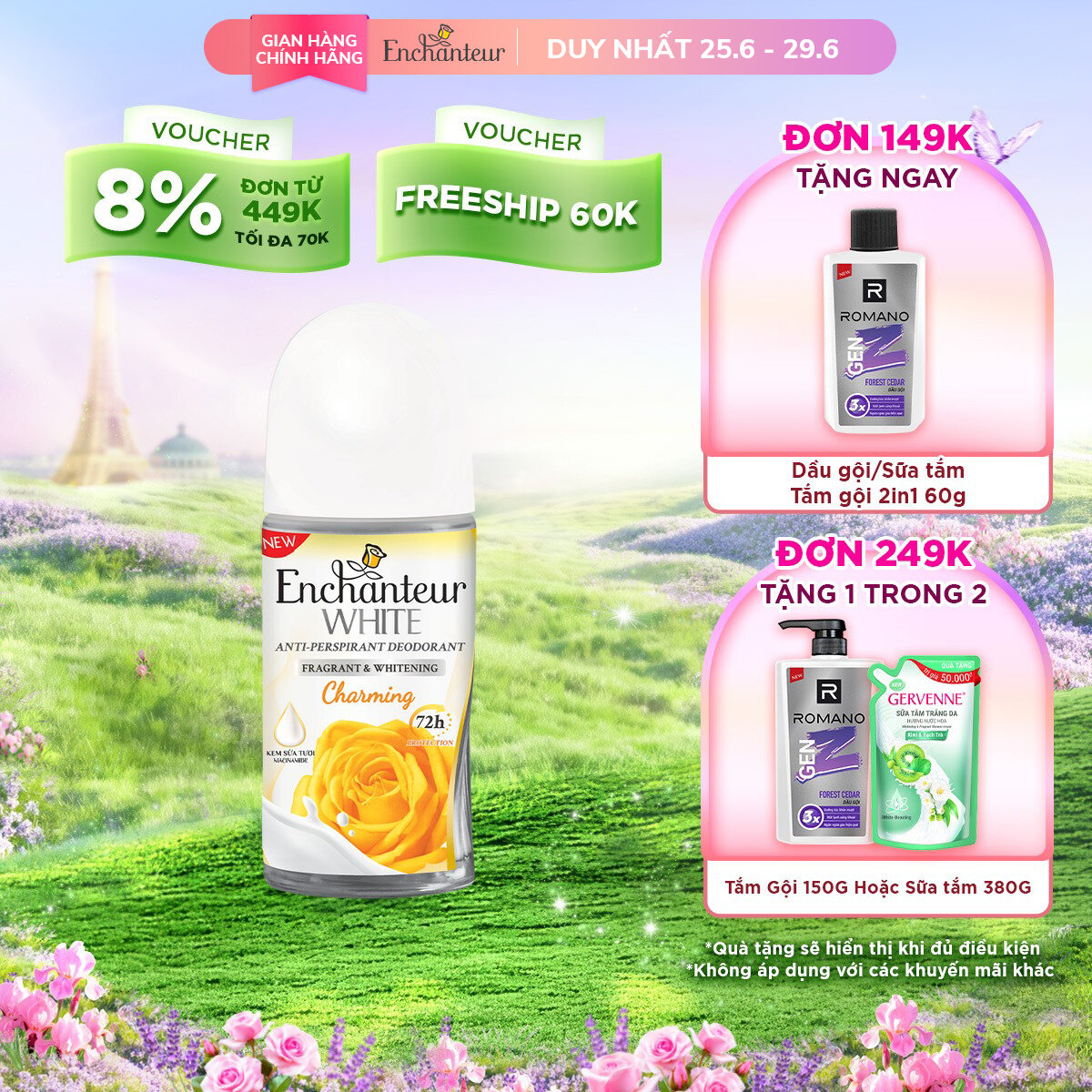 Lăn khử mùi trắng da Enchanteur Charming 50ml/ Chai