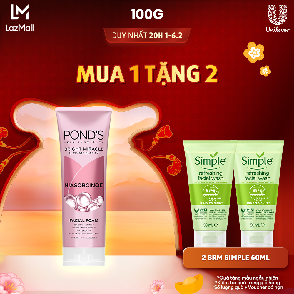 Sữa rửa mặt sáng da sạch sâu Pond's Bright Miracle Niasorcinol 100G