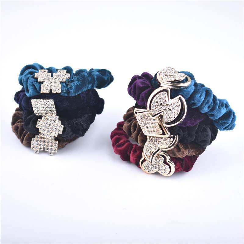 Set 10 chiếc buộc tóc nhung đính đá sang chảnh