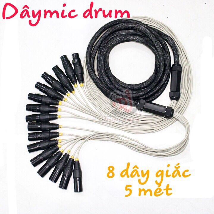 Dây tín hiệu Micro drum 8 rắc đực cái dài 5m, dây micro drum 8 đầu rắc, dây tín hiệu micro trống