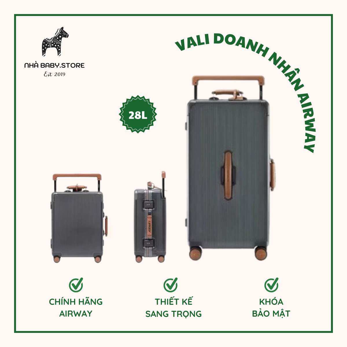 Siêu tốc vali kéo airway loại 1 premium chính hãng size 28l khung nhôm khoá sập tsa cao cấp bảo mật
