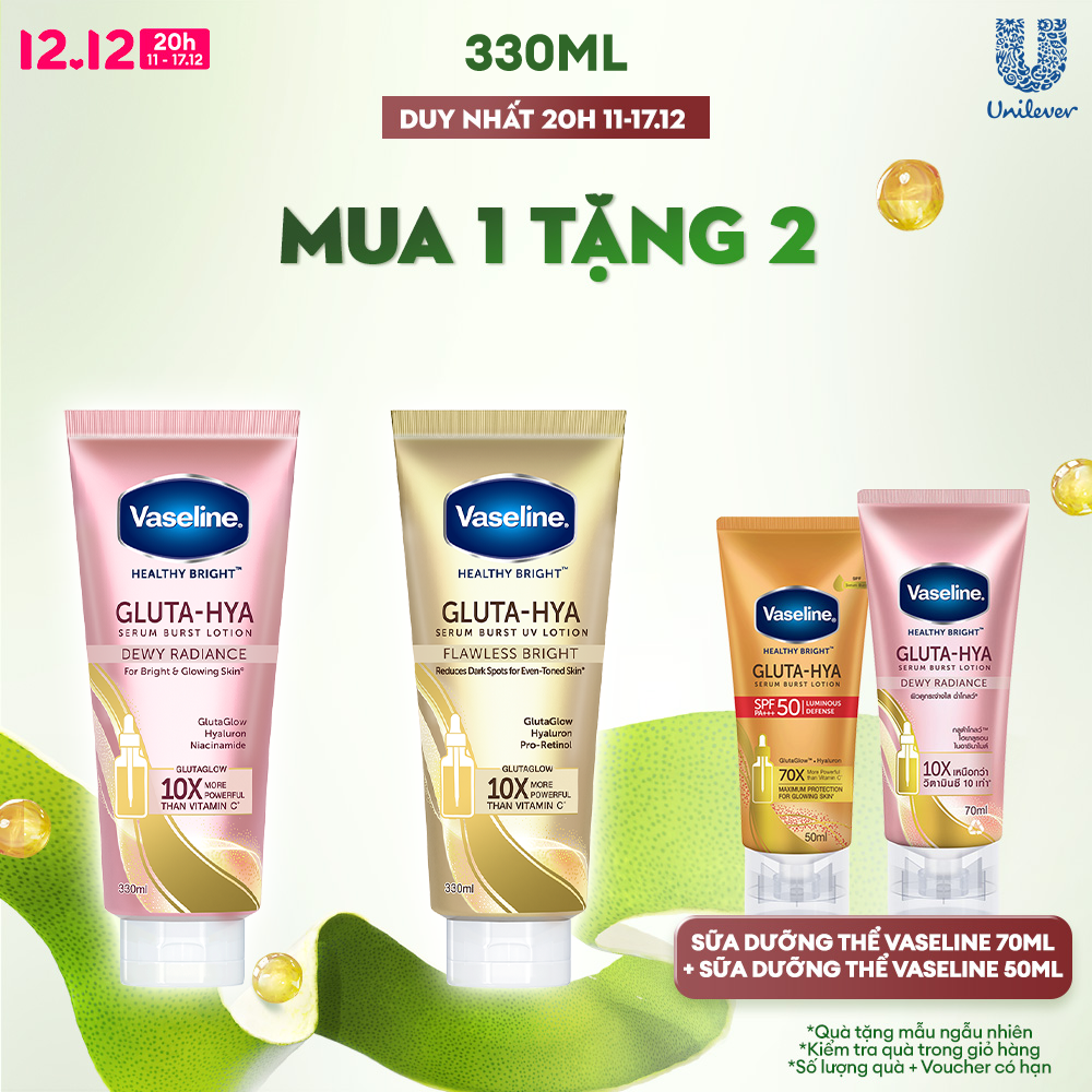 Serum Vaseline Gluta-Hya Dưỡng Da Sáng Mịn Sau 7 Ngày 330 ML