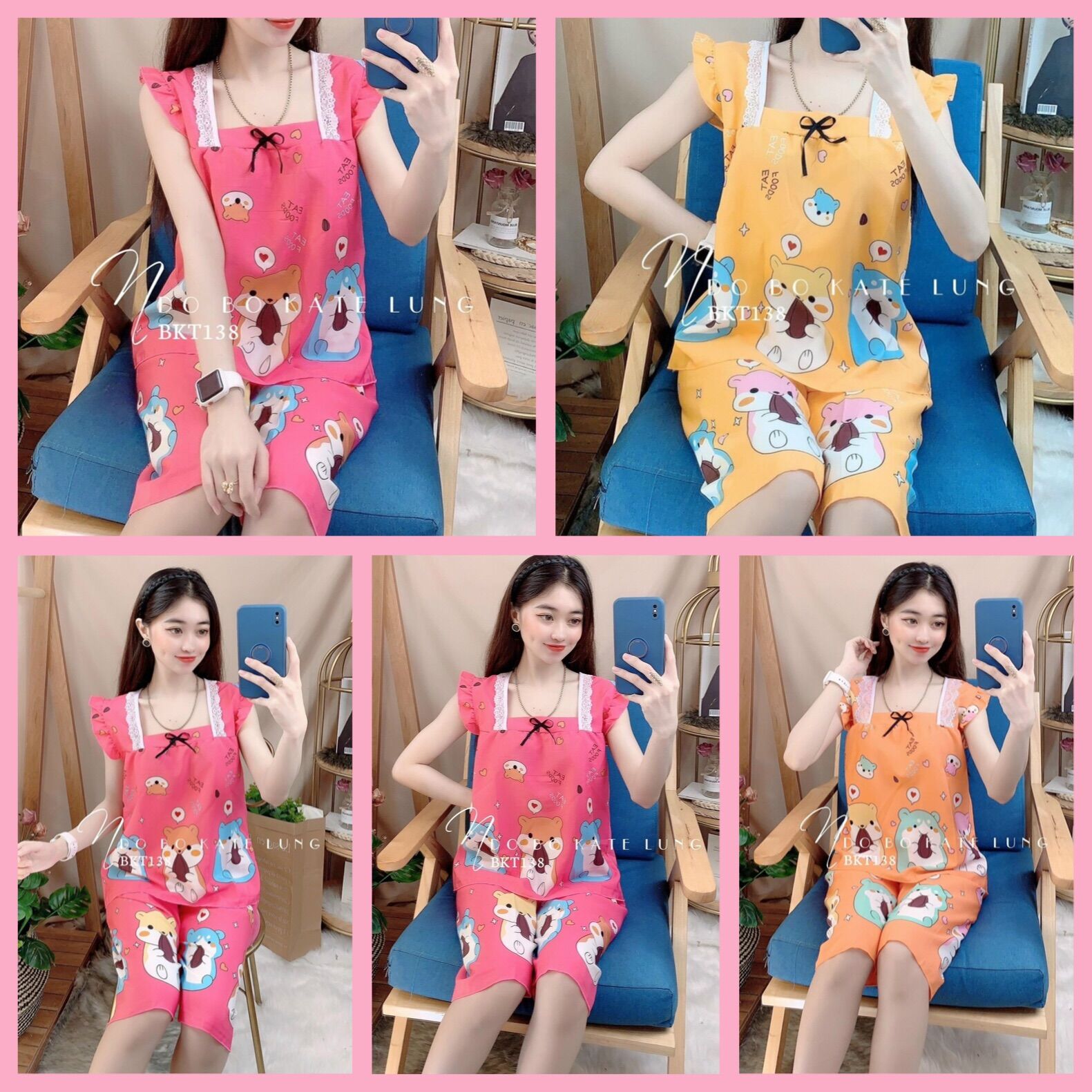 Đồ bộ mặc nhà lửng lụa hàn vải mát free size 40-52kg nhiều hoạ tiết( giao màu ngẫu nhiên)