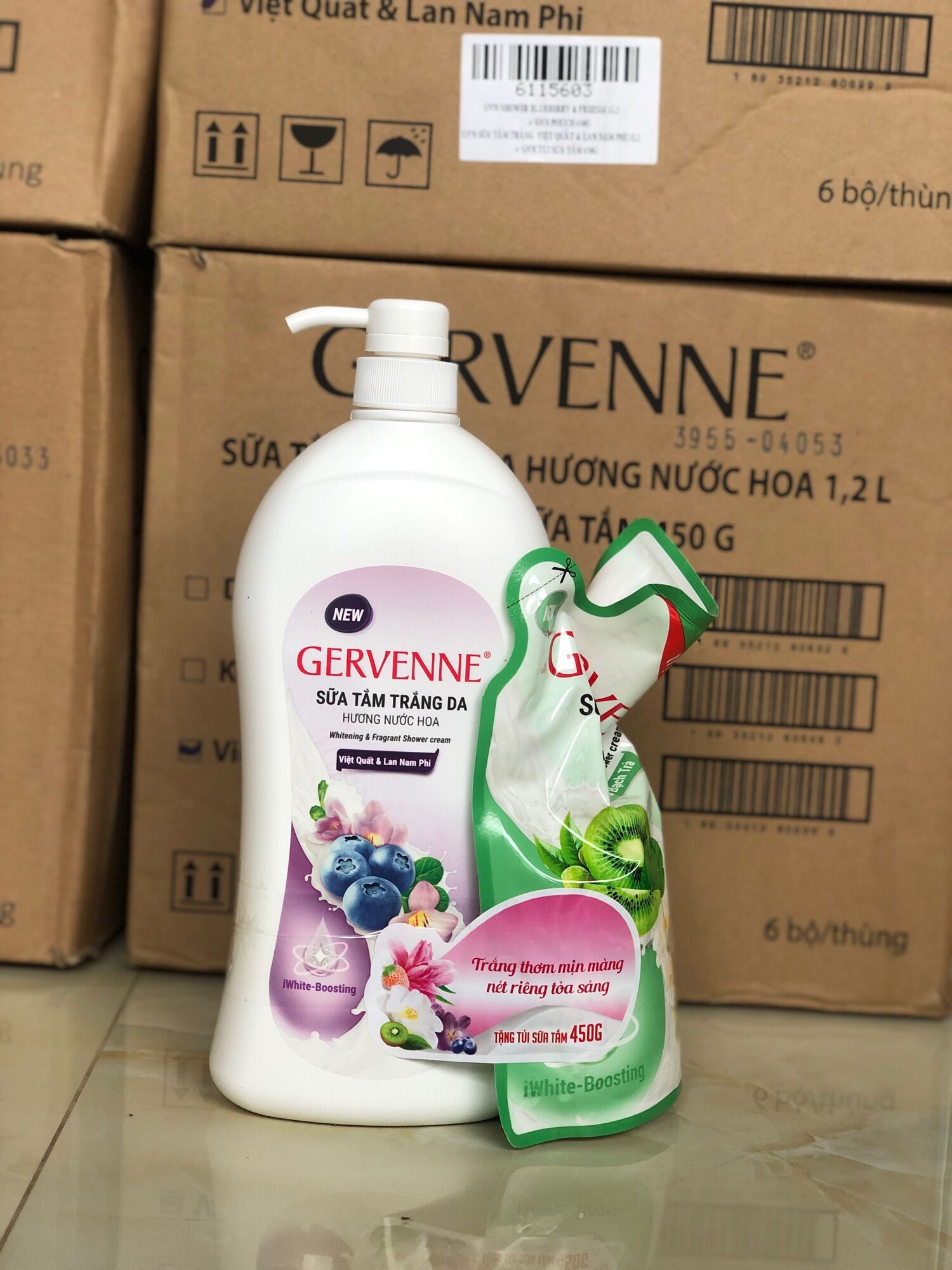Gervenne sữa tắm 1200ml + túi 600g ( Mẫu mới )