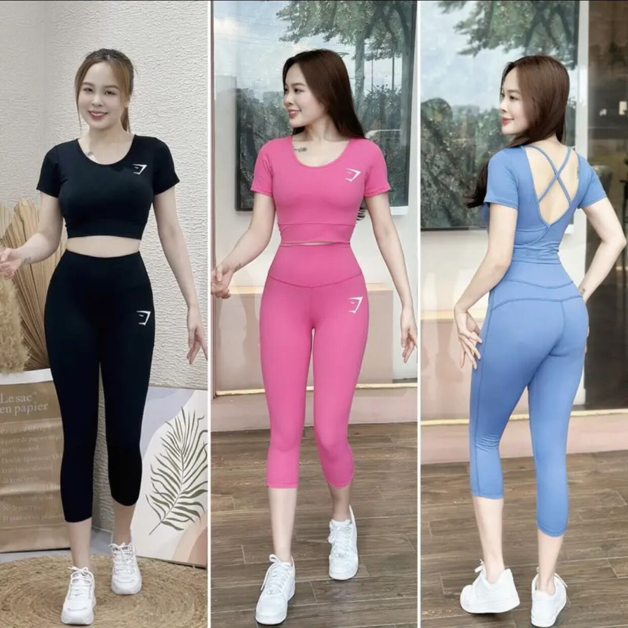 Đồ tập gym yoga nữ set đồ thể thao nữ quần dài cạp cao áo bra đan dây kèm mút chất vải thun lạnh co giãn 4 chiều - D28