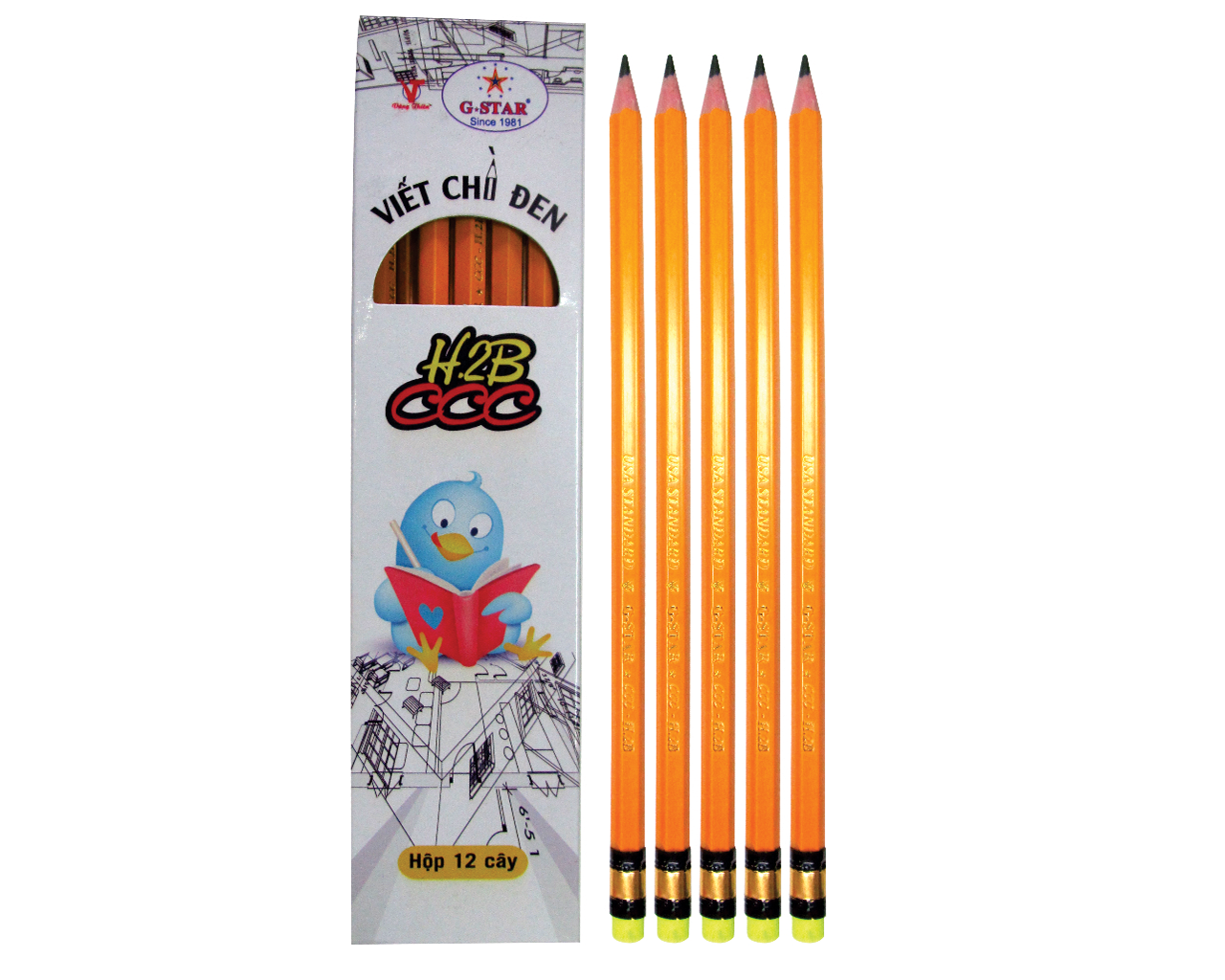 Bút chì 2b ccc gstar thân gỗ, đầu có gôm.