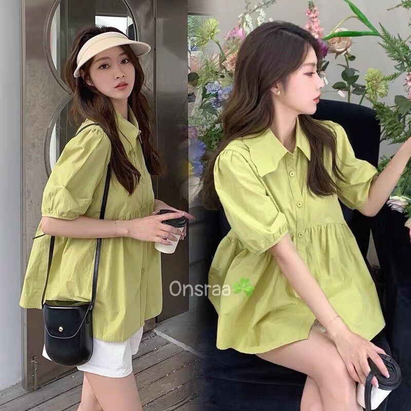 ☘️áo sơ mi baby doll dễ thương hết sức nà☘️
