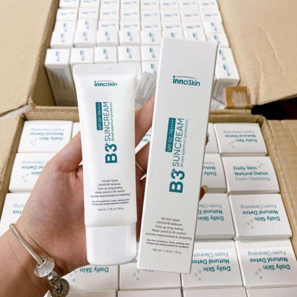 Kem Chống Nắng B3 Innoskin 6 Màng Lọc Và 8 Màng Lọc Giúp Sáng Da Mờ Thâm, Nâng Tone Kiềm Dầu 50ml