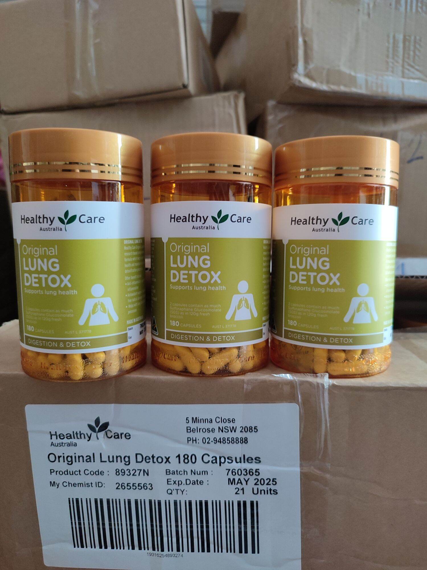 Viên uống thải độc phổi Lung Detox của Healthy Care 180 viên của Úc