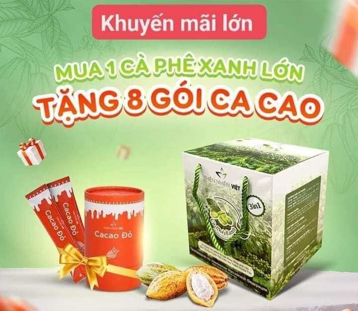 cafê xanh thiên nhiên việt 1hộp 30gói chính hãng tặng kèm 8ca cao đỏ