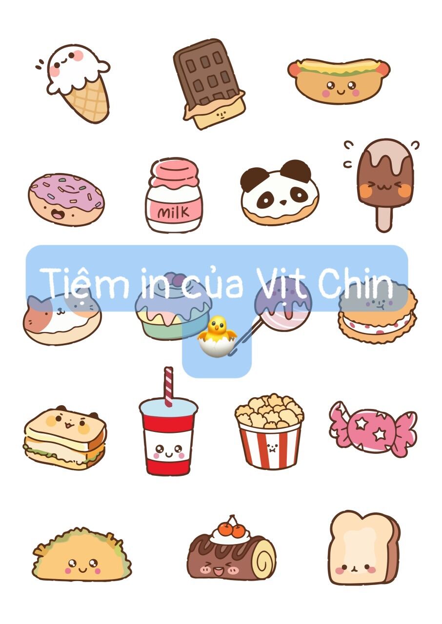 Set 50 sticker chống nước đồ ăn mlem mlem