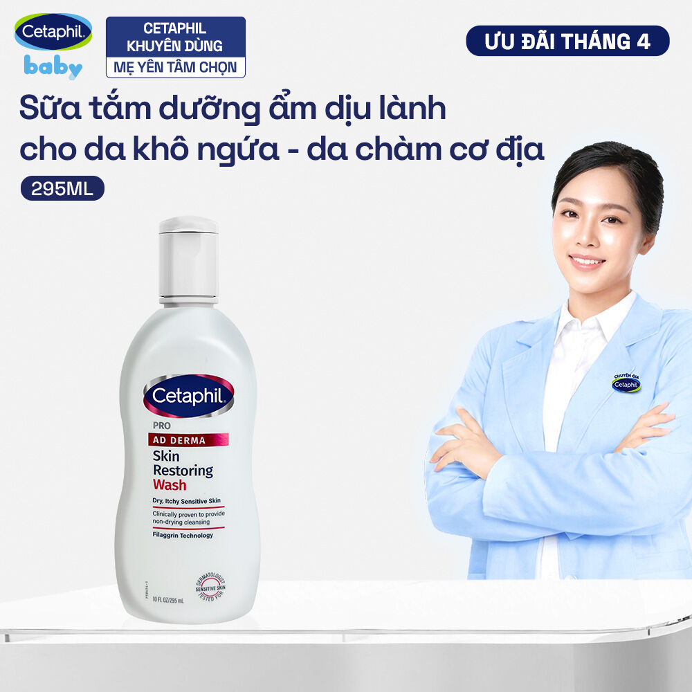 Sữa tắm dưỡng ẩm cho da chàm, viêm da cơ địa Cetaphil Pro AD Derma Wash 295ml