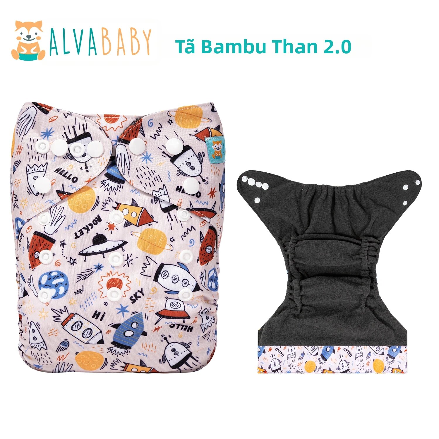 Tã Vải Than Tre ALVABABY Dành Cho Bé 3-15kg Dùng Được Cho Cả Bé Trai Và Bé Gái Có Hai Lớp Chống Thấm Và Tấm Lót Bụng Thiết Kế Thời Trang.