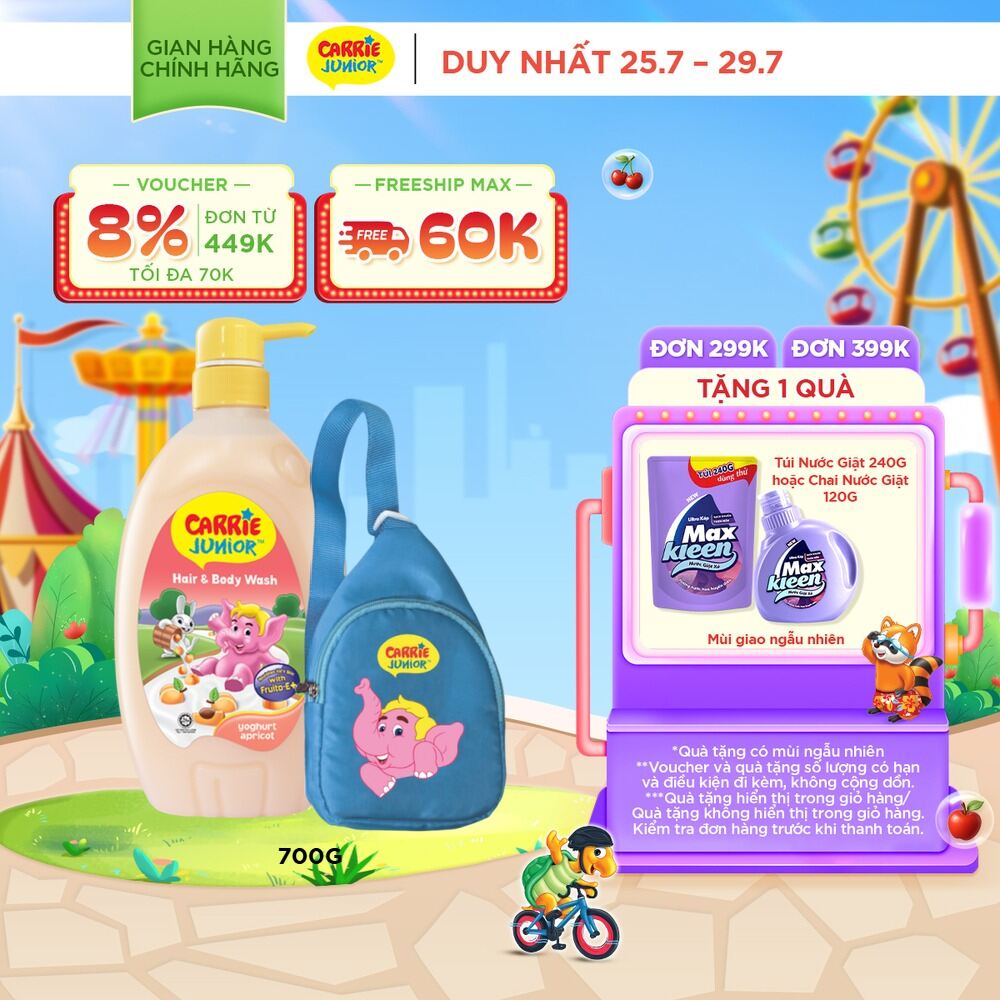 [Tặng Kèm Túi Đeo Chéo] Sữa Tắm Gội cho bé Carrie Junior Hương Mơ Tây 700g