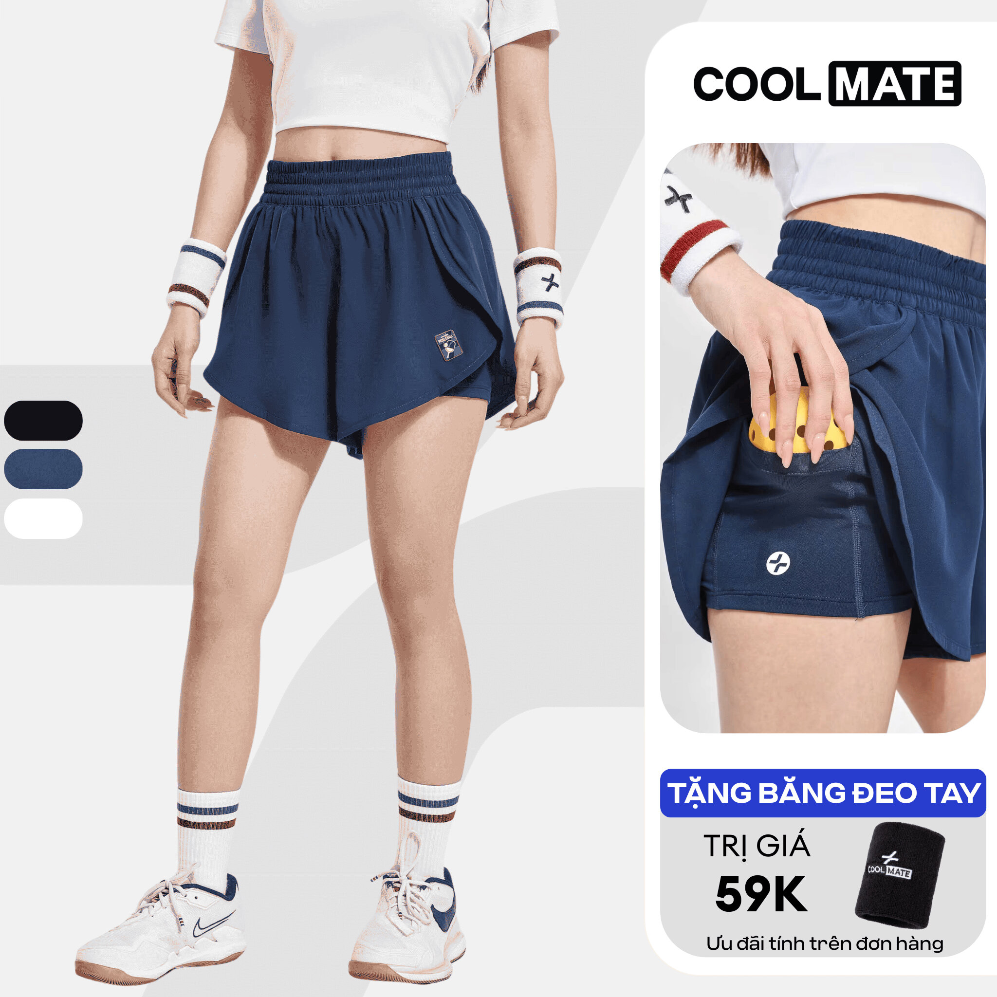 [TẶNG BĂNG TAY]Quần short thể thao nữ 2 lớp 3.5inch Pickleball Sideline tôn dáng, co giãn, nhanh khô,nhẹ - Coolmate Women
