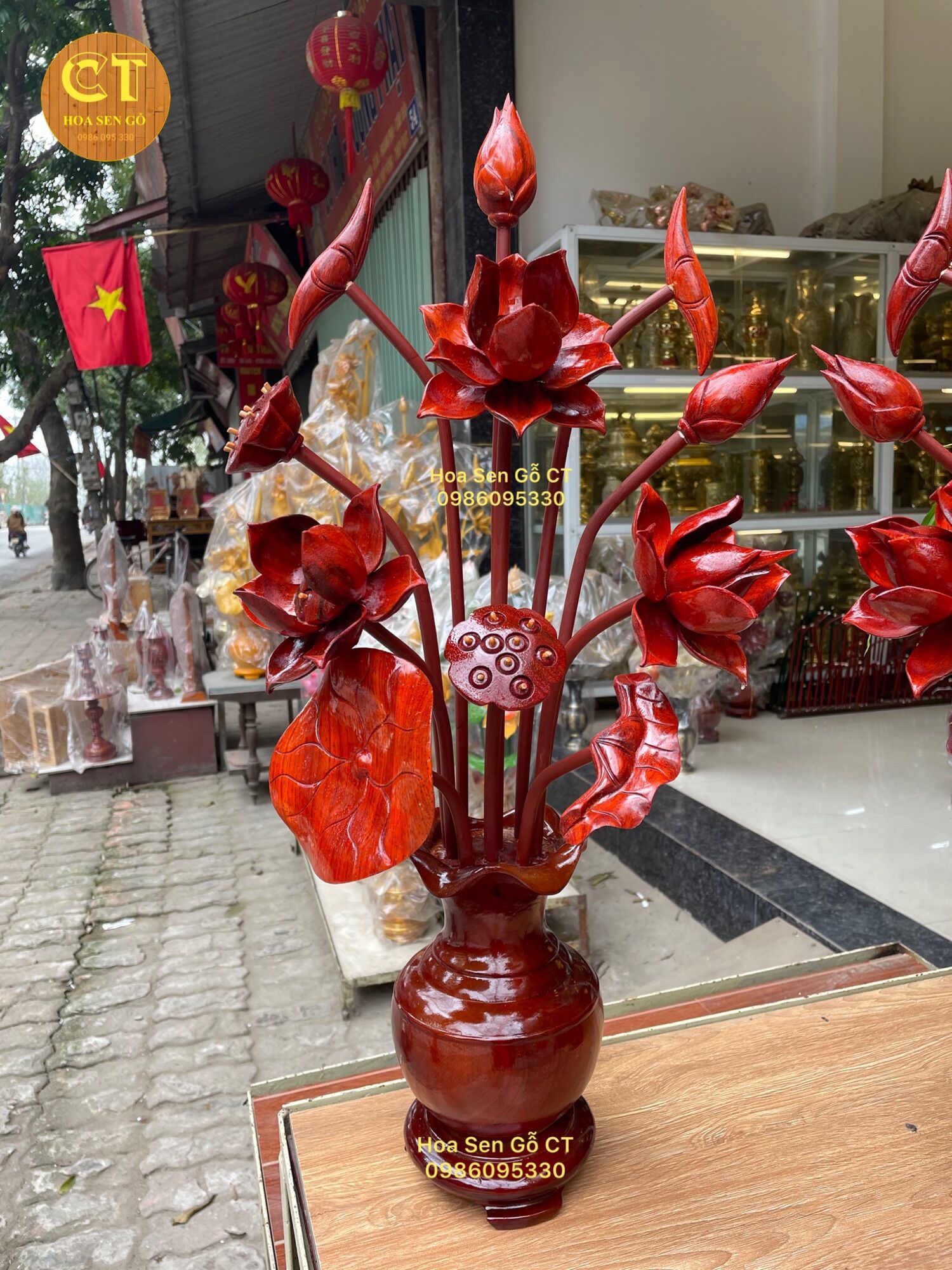 Bình Hoa Sen Gỗ Hương Cao 65cm - 1 Bình