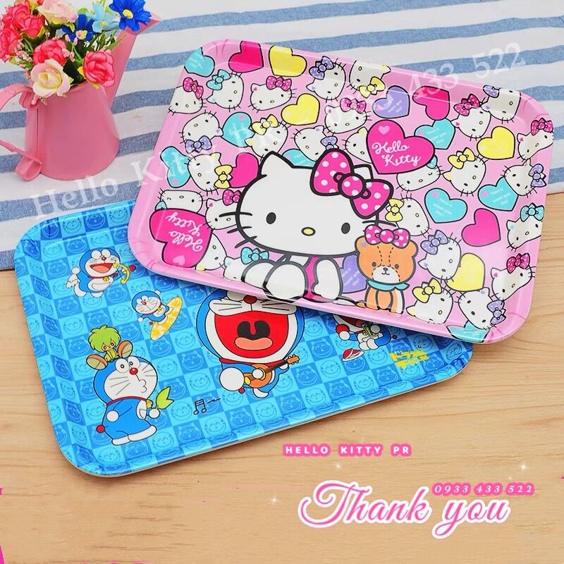 [Freeship MAX] Mâm khay đựng đồ ăn Hello Kitty - Doremon Doraemon