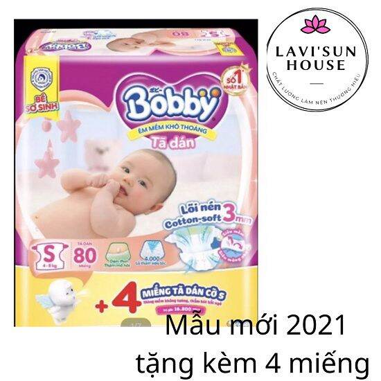 [Tặng kèm 4 miếng] Tã Dán Bobby Sơ Sinh S80 miếng (cho bé 4-8kg)