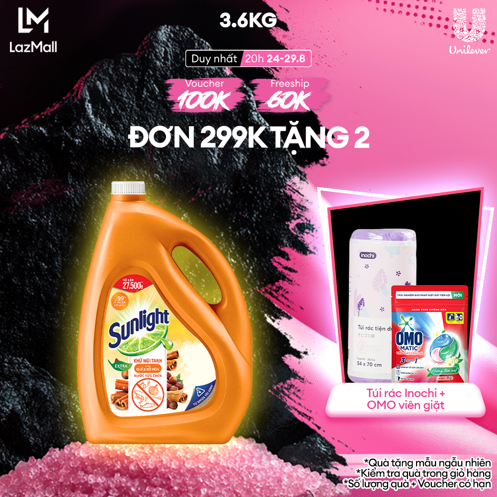 Nước rửa chén sunlight quế & bồ hòn chai 3.6kg