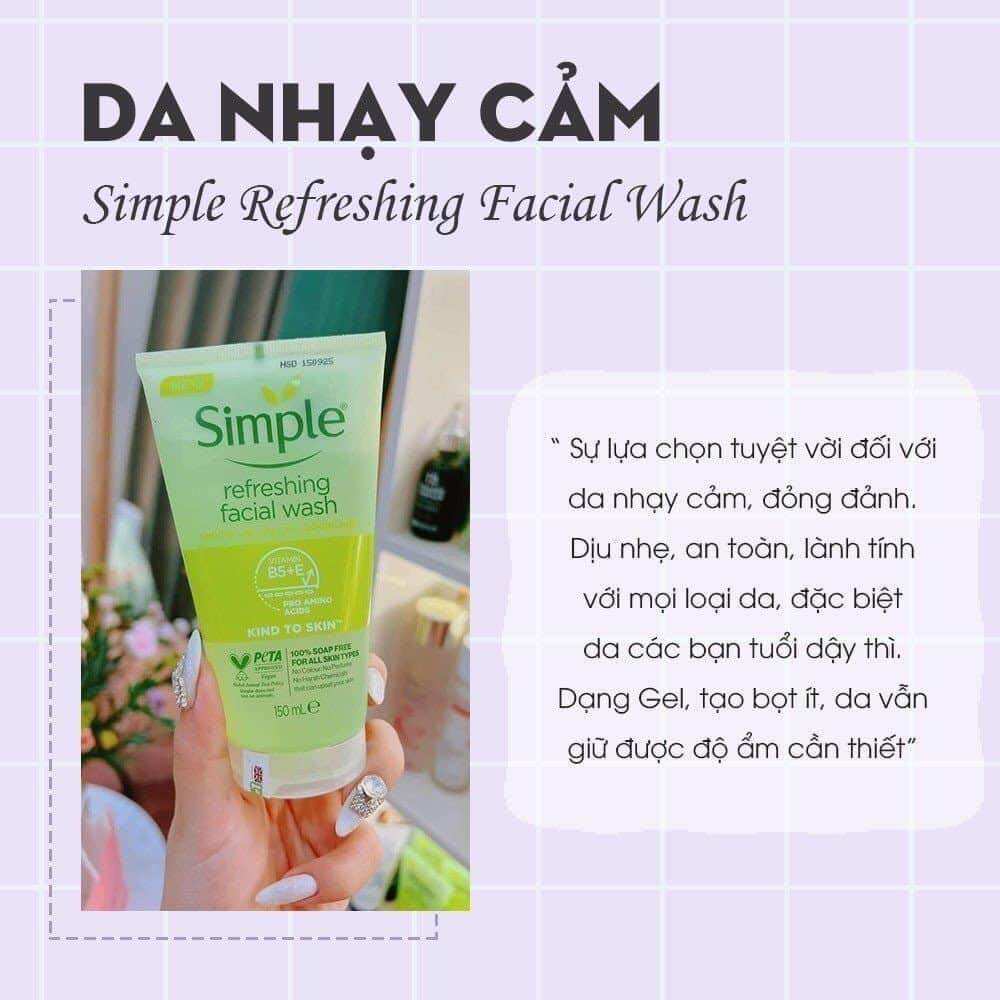 Sữa rửa mặt Simple cho da nhạy cảm.