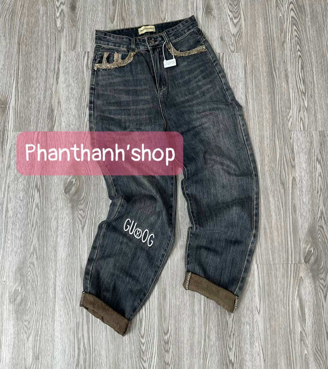Quần baggy QC - jeans lưng chun tag hồng