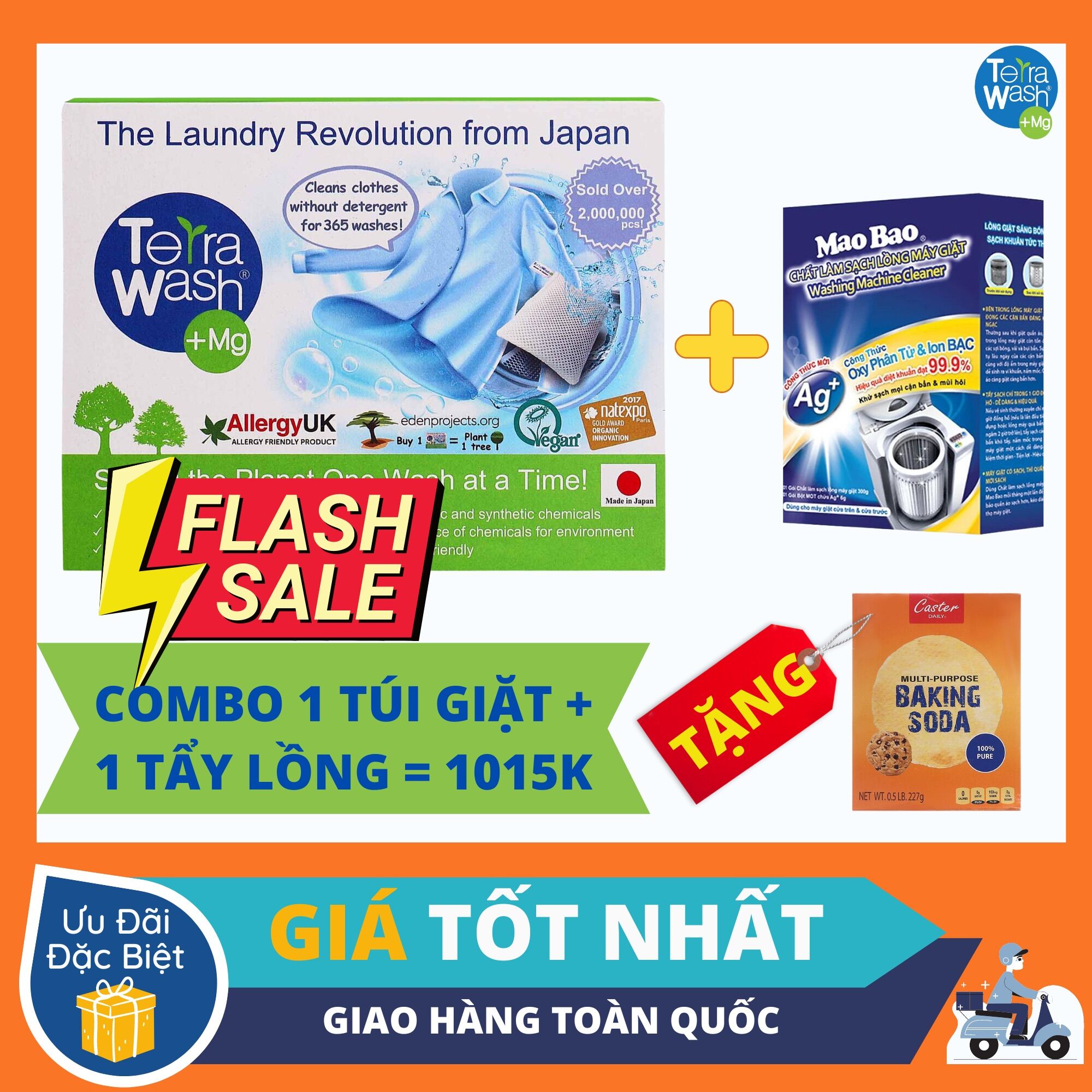 Túi giặt thay thế xà phòng terrawash mg nhật bản - tẩy lồng giặt maobao - tặng baking soda