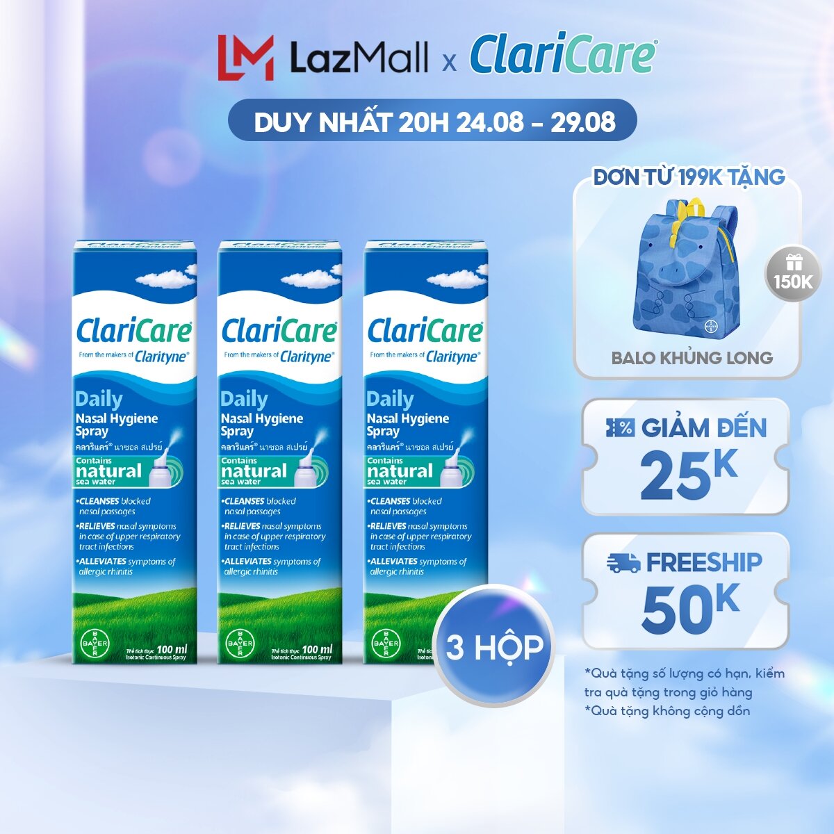 Bộ 3 dung dịch xịt vệ sinh mũi claricare 100ml