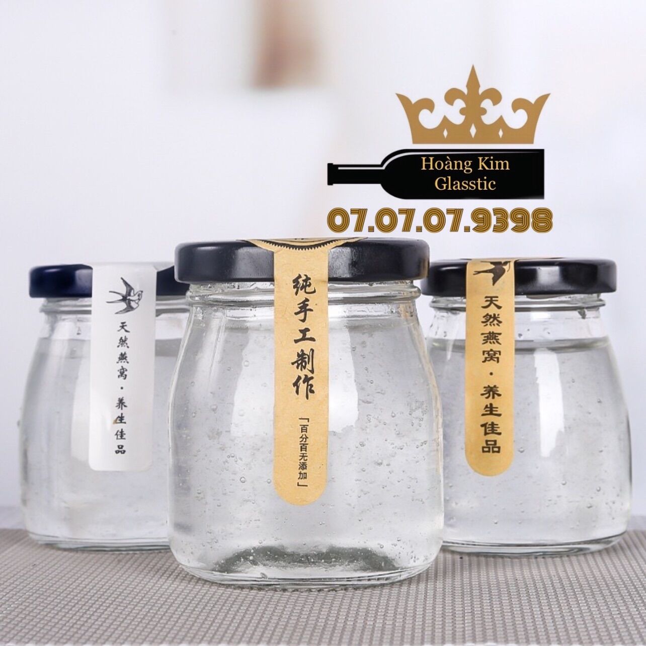BỘ 10 HỦ THUỶ TINH BẦU 100ml NẮP THIẾC ĐEN