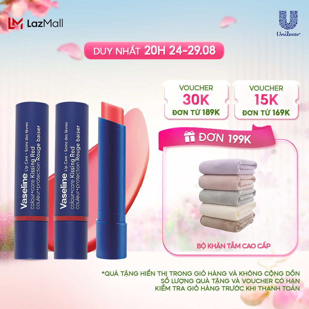 Combo 2 Son dưỡng môi Vaseline Colour+Care Kissing Red 3g