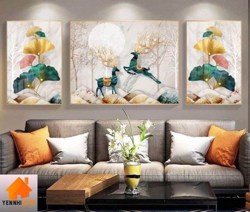 Tranh treo tường phòng khách Yennhi_Shop, tranh tráng gương in UV trên gỗ, cao 60cm dài 1,2m, có chốt treo sau, không cần khoan tường