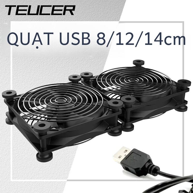 Teucer 120mm USB Máy Tính Quạt Im Lặng Khung Xe Mát Cho Router Tivi Cat 8/12/14cm Lưới Bảo Vệ Dài Lifespan