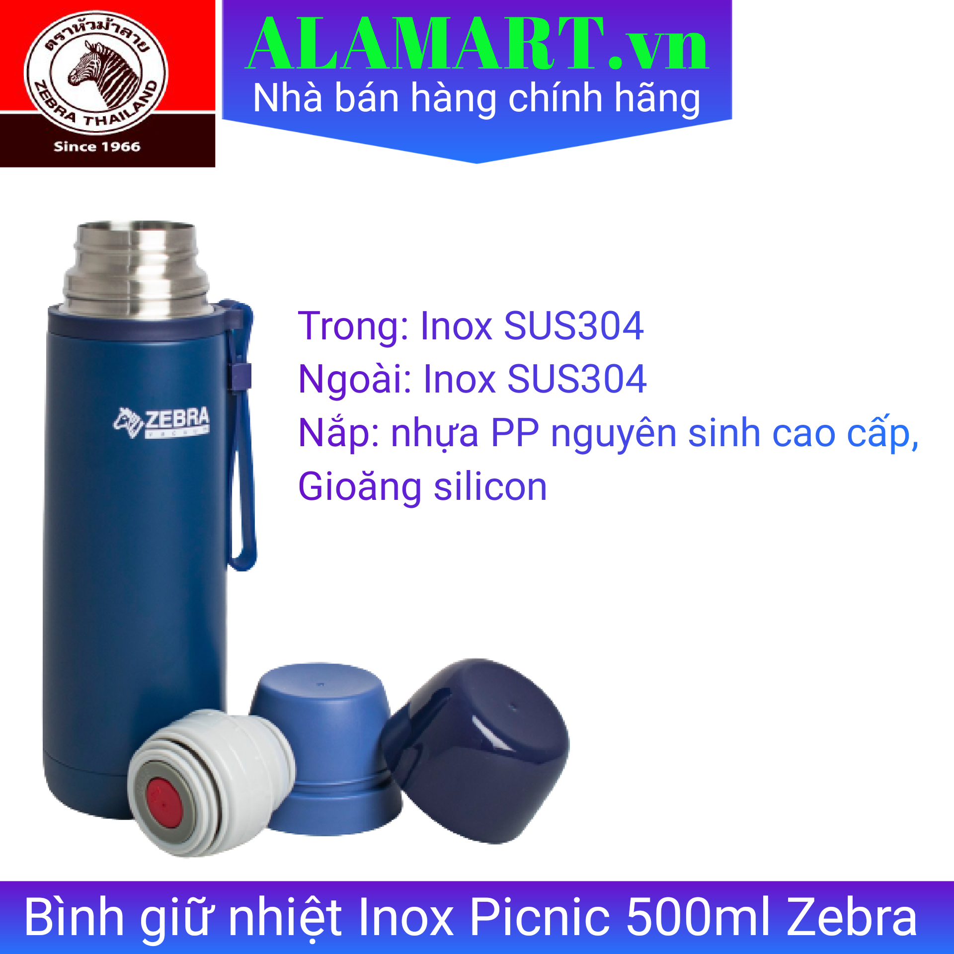 Bình giữ nhiệt Inox Picnic 500ml Zebra - 112651