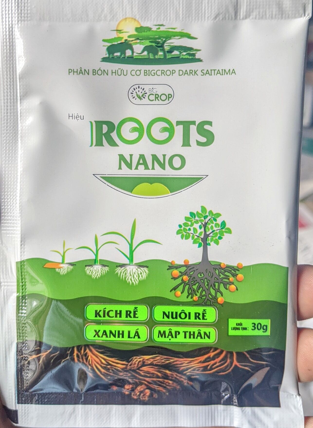 Phân bón hữu cơ ROOT Nano 30g. Kích rễ, nuôi rễ, xanh lá mập thân