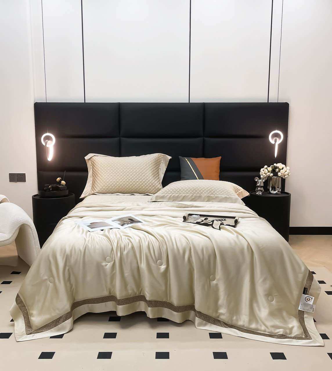 (LUXURY) SET CHĂN HÈ GA CHẦN CHUN LỤA TENCEL MODAL 4 MÓN NHẬP KHẨU CAO CẤP