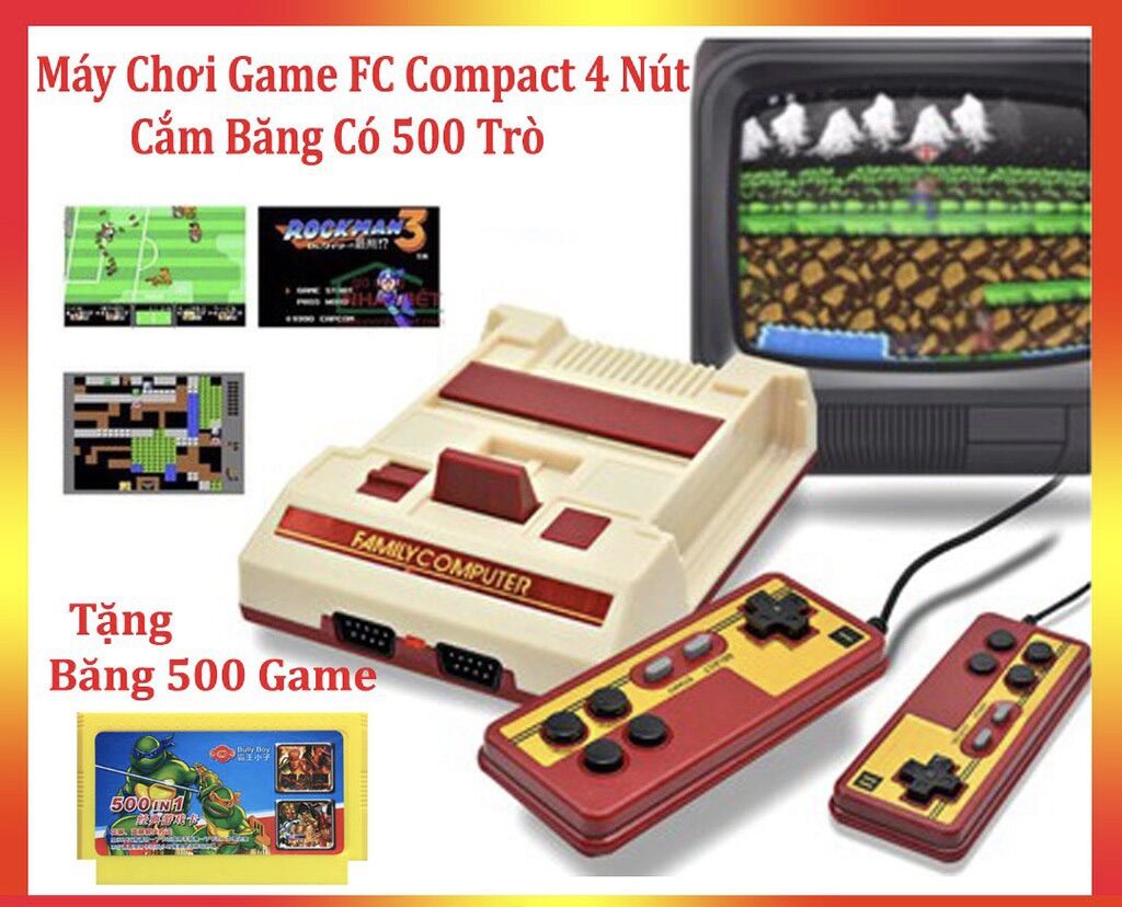 Máy chơi game fc compact 4 nút cắm băng có 400- 500 trò ☝tặng băng game ☝ thời xưa 8x, 9x hiệu flamily computer