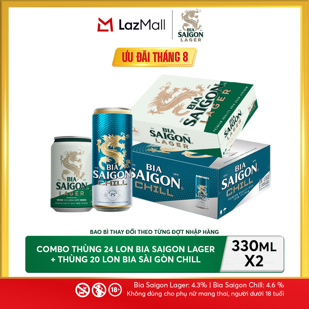 Nồng Độ Cồn 4.3% - Combo 1 Bia Saigon Lager 330ml + Nồng Độ Cồn 4.6% - 1 Bia Sài Gòn Chill 20 Lon 330ml