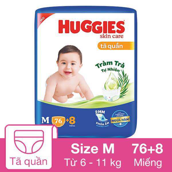 Tã quần huggies tràm trà size m cho trẻ 6-11kg đệm mây co giãn vừa vặn lưng thun siêu thấm hút