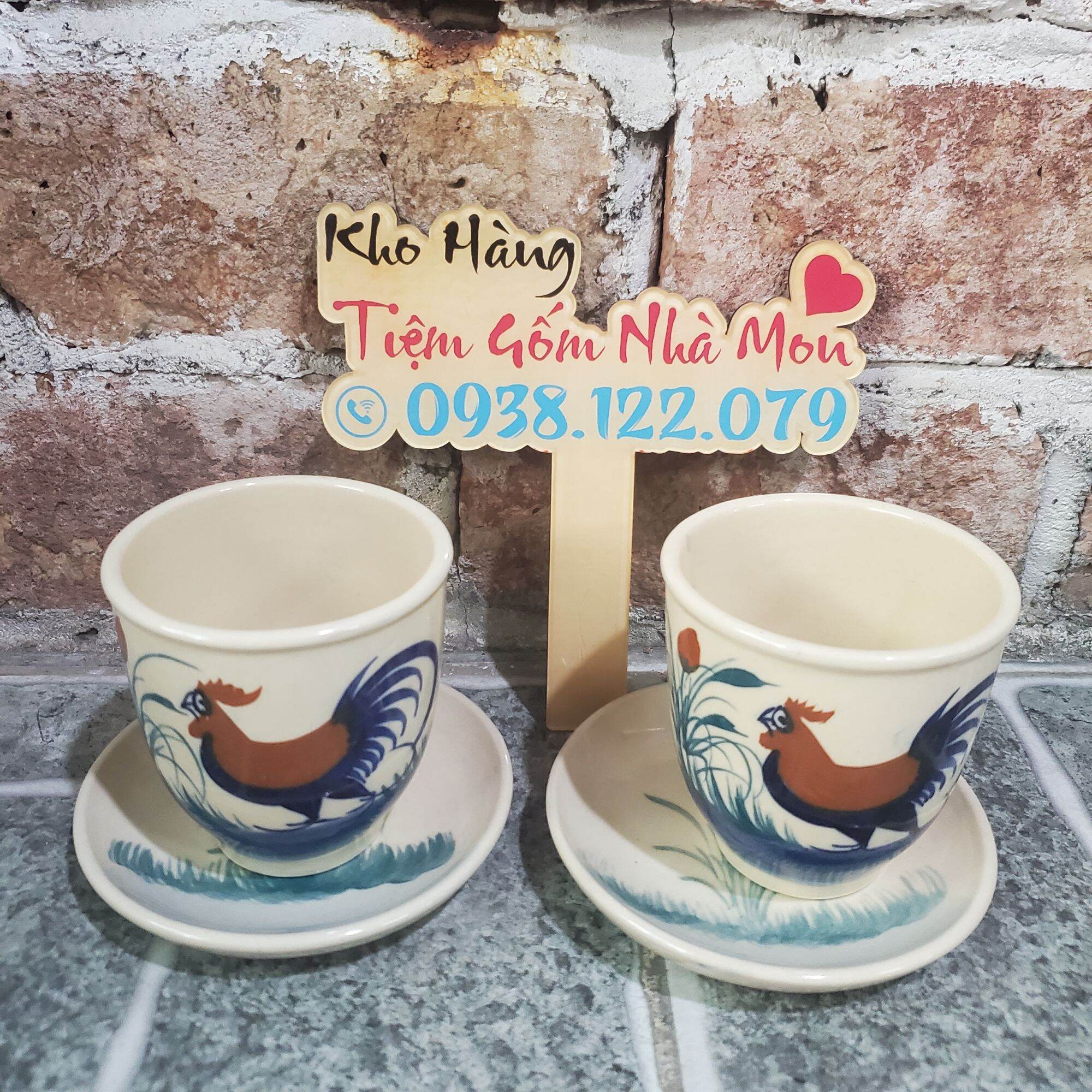 [FREESHIP MAX]COMBO LY VÀ DĨA LÓT CON GÀ CAO CẤP 100% THỦ CÔNG (dung tích 300ml)