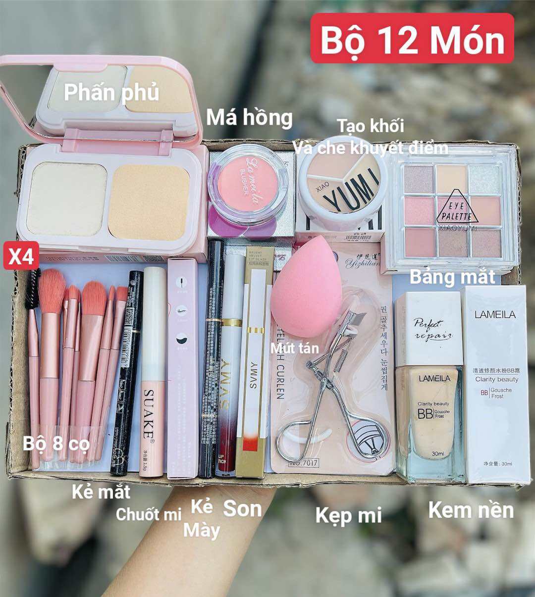 Bộ Trang Điểm[12 Món X4]Đầy Đủ Makeup/Trang Điểm Đi Tiệc/Trang Điểm Cá Nhân Cơ Bản [12 Món X4]