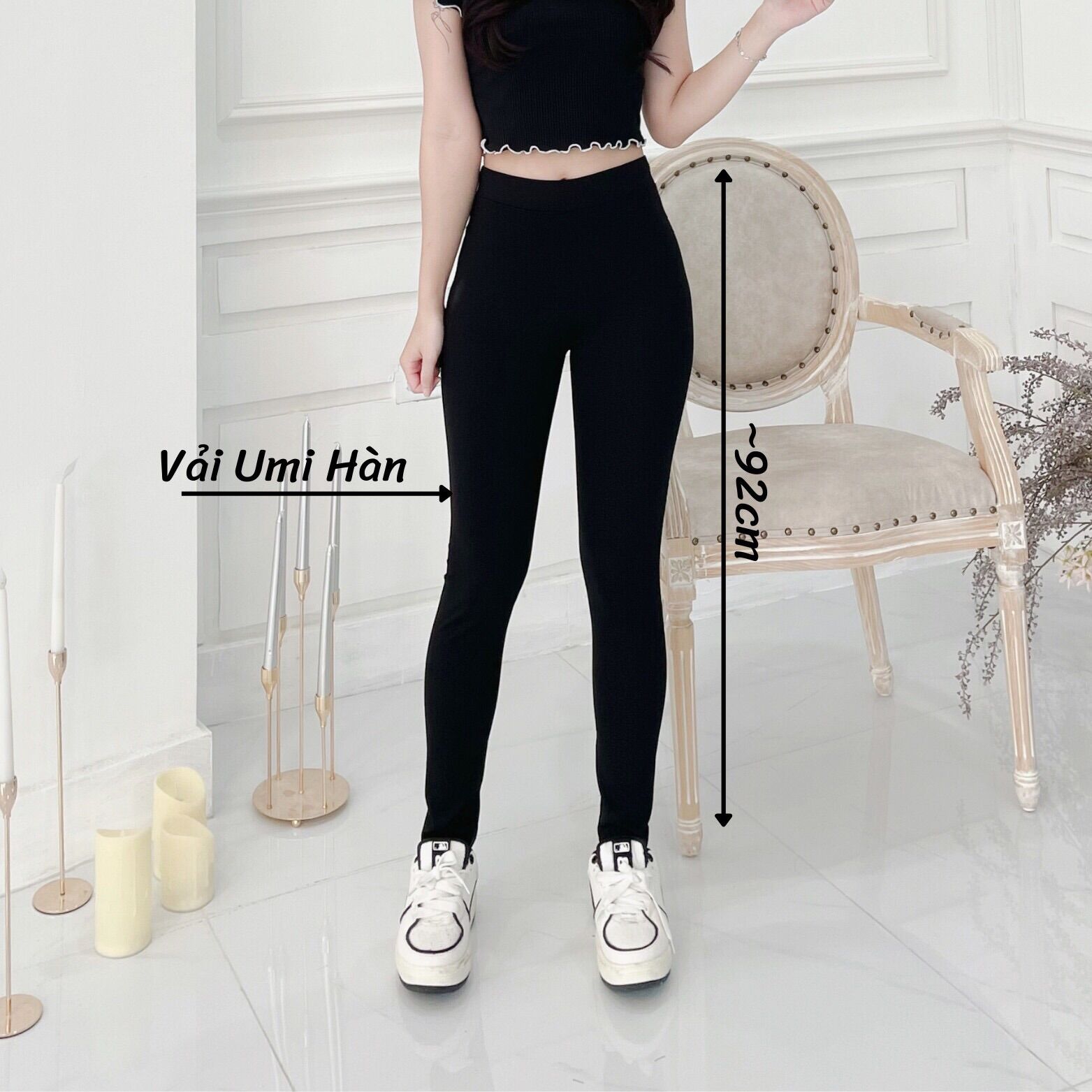 Quần legging nữ lưng cao cạp chun chất vải Umi co giãn