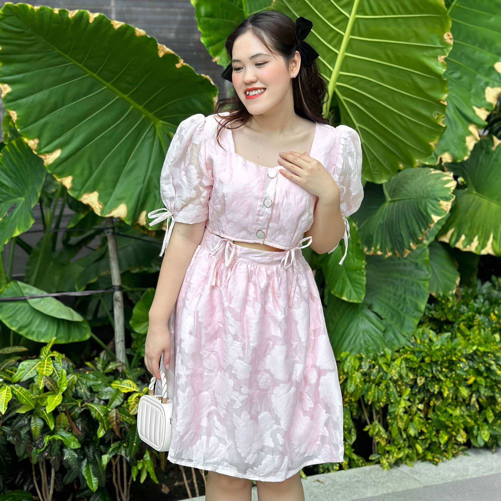 OOTD BIGSIZE | Đầm tay bồng nối eo nơ