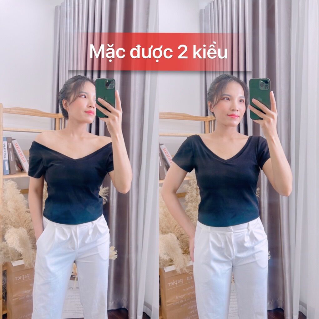 Áo thun cotton cổ V [ảnh thật]
