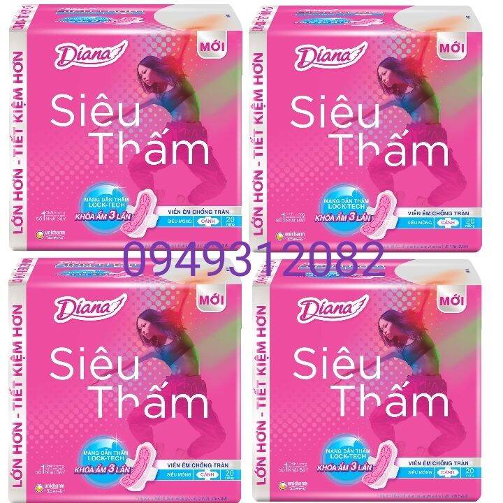 Combo 4 gói BVS Diana ST siêu mỏng cánh chứa vitamin E dưỡng da