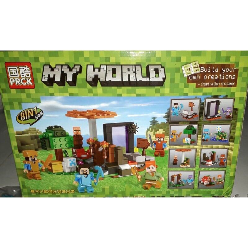 Lắp ráp 1 hộp MineCraft My World 63096 có nhiều chi tiết bằng nhựa ABS