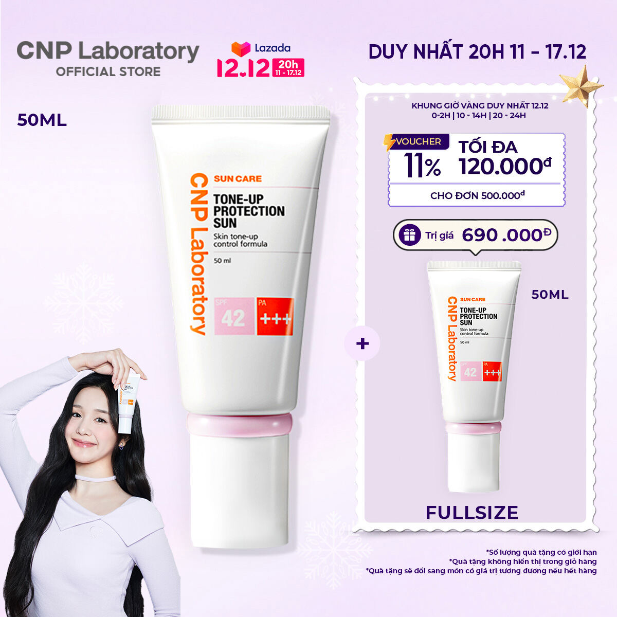 Kem chống nắng nâng tông kiềm dầu dành cho mọi loại da CNP Laboratory Tone-Up Protection Sun SPF42/PA+++ 50ml